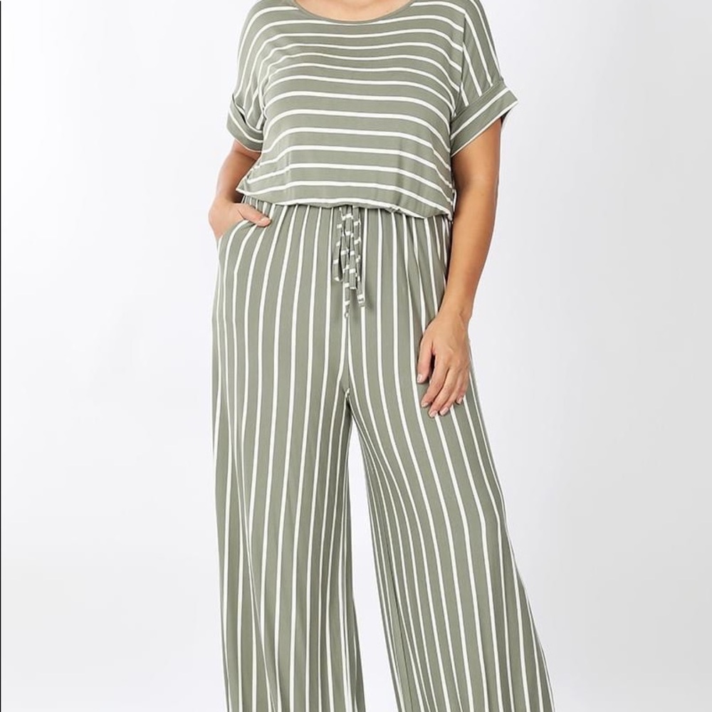 Light Olive and Ivory Striped Jumpsuit
